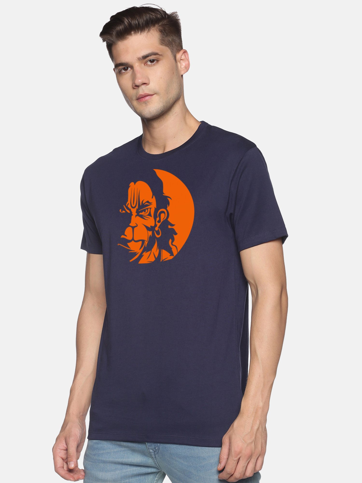 BLACK RADIO Navy Slim Fit Printed Cotton Crew T-Shirt