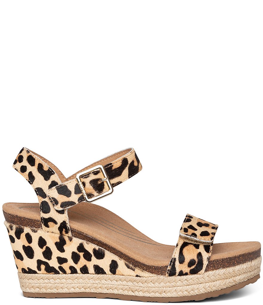 Aetrex Sydney Leopard Print Haircalf Wedge Espadrille Sandals