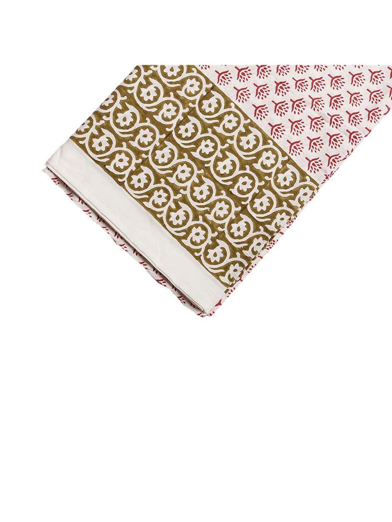 Fanusta Manzhar Off White & Green 200 TC Hand Block Printed Bed Sheet Set