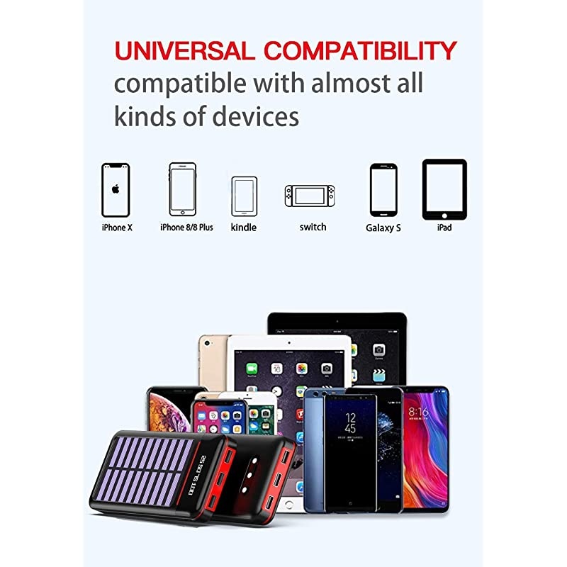 Portable Charger 25000mAh Power Bank Battery High Capacity with Digital Display LCD Screen, 3 USB Output & 2 Input, Compatible Smartphone, Tablet and More (Red)