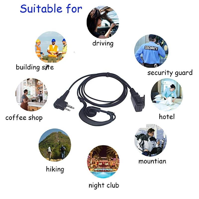 Radio Earpieces G Shape Soft Ear Hook Earpiece Headset with Push to Talk and Microphone for Motorola Talkabout Dual Pin 2 Way Radio A101M01