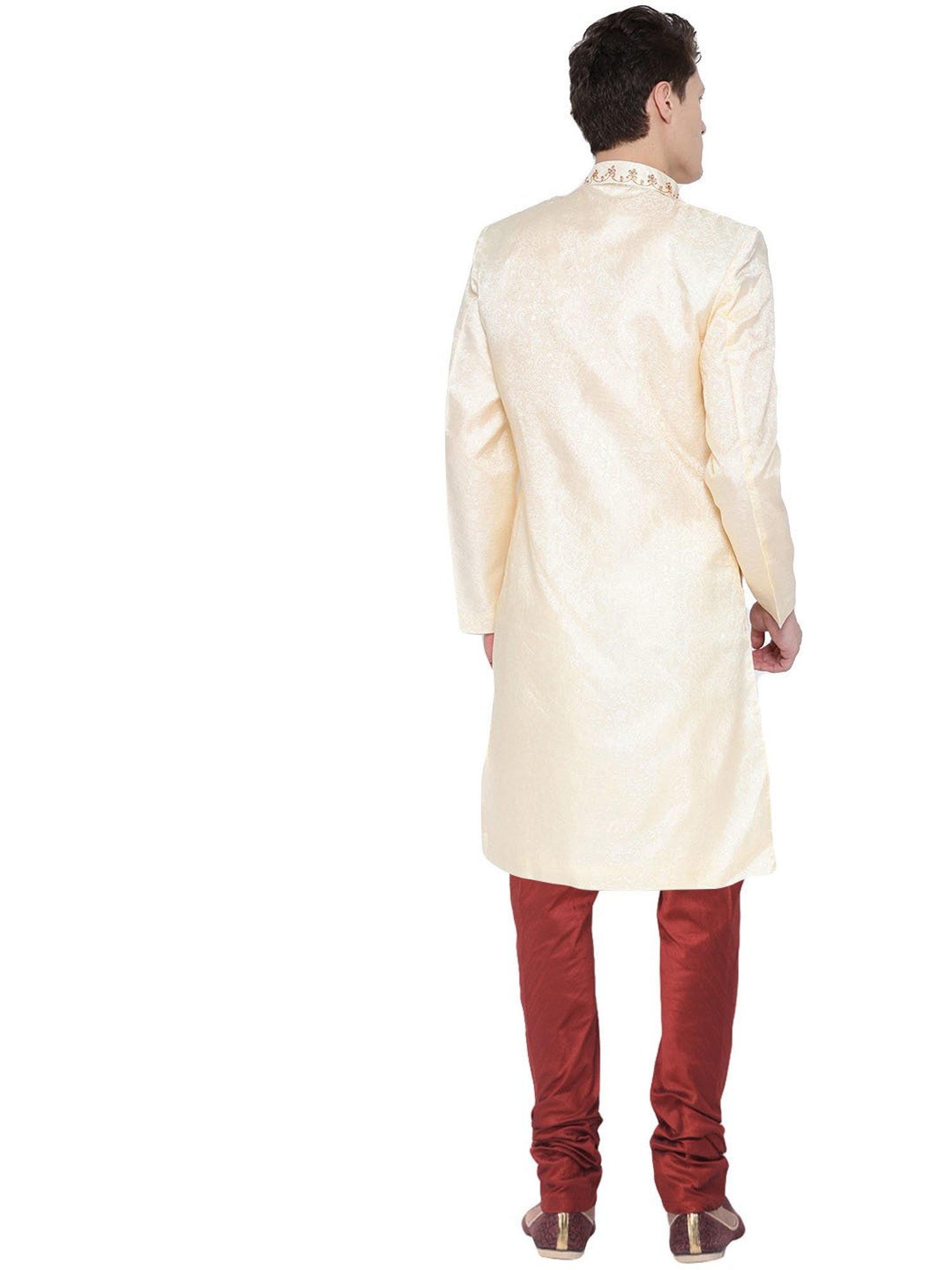 SG LEMAN Light Lemon Regular Fit Embellished Sherwani Set