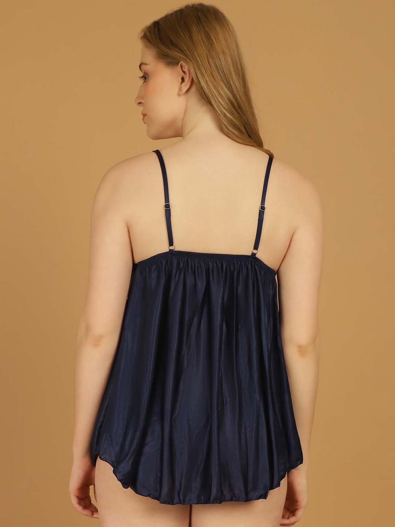 Stylee LIFESTYLE Navy Lace Work Babydoll With Brief