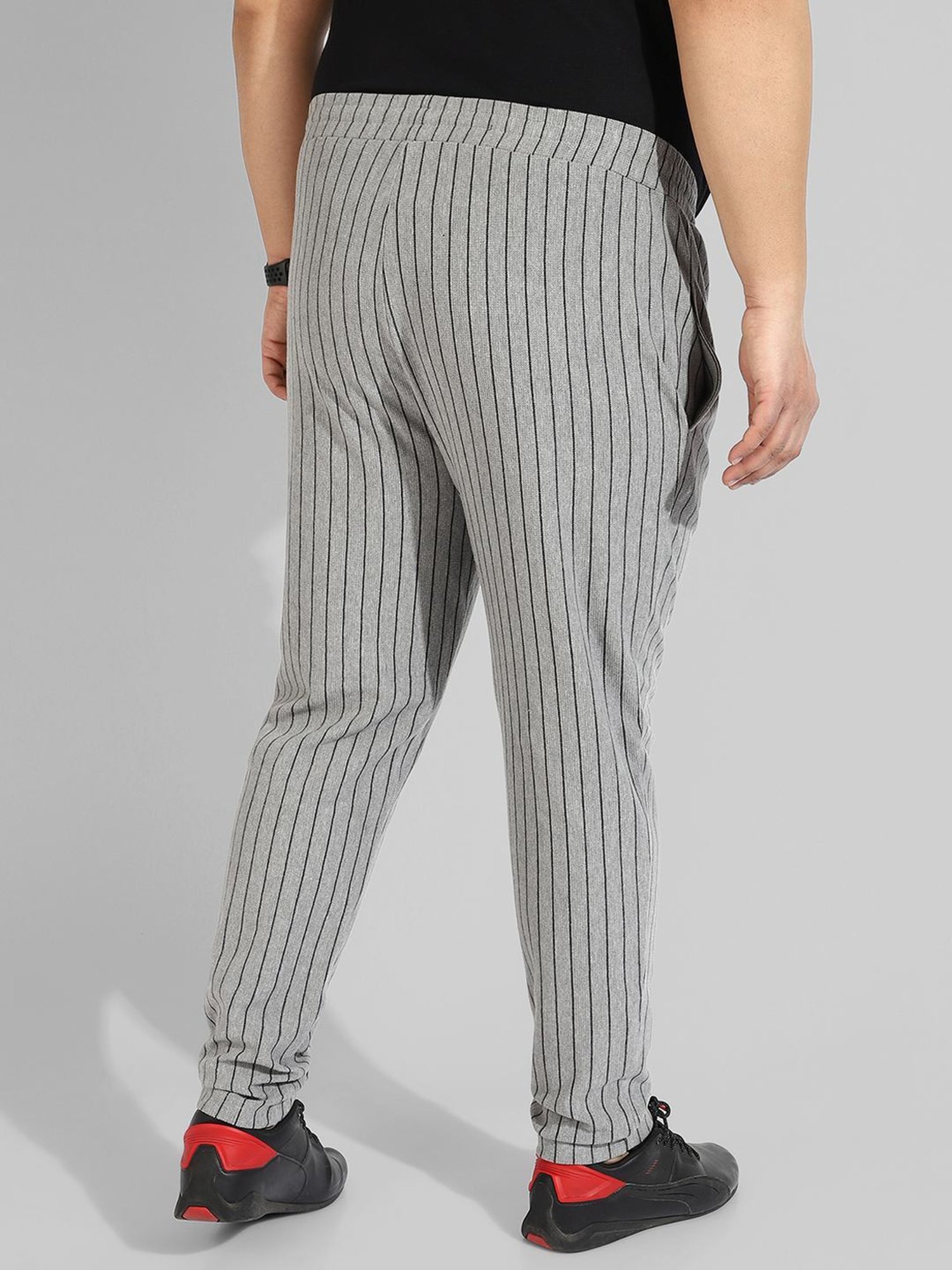 Instafab Plus Grey Cotton Regular fit Striped Plus Size Trackpants