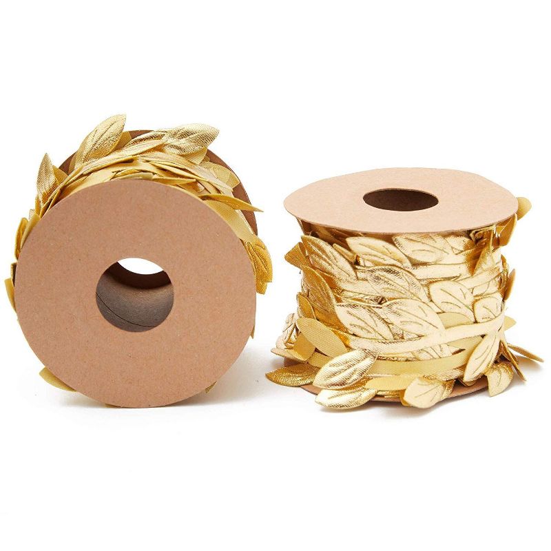 Bright Creations 4-Roll Gold Leaf Ribbon Trim Spool 32.8 Feet for DIY Crafts, Decorations, Sewing, Embellishments