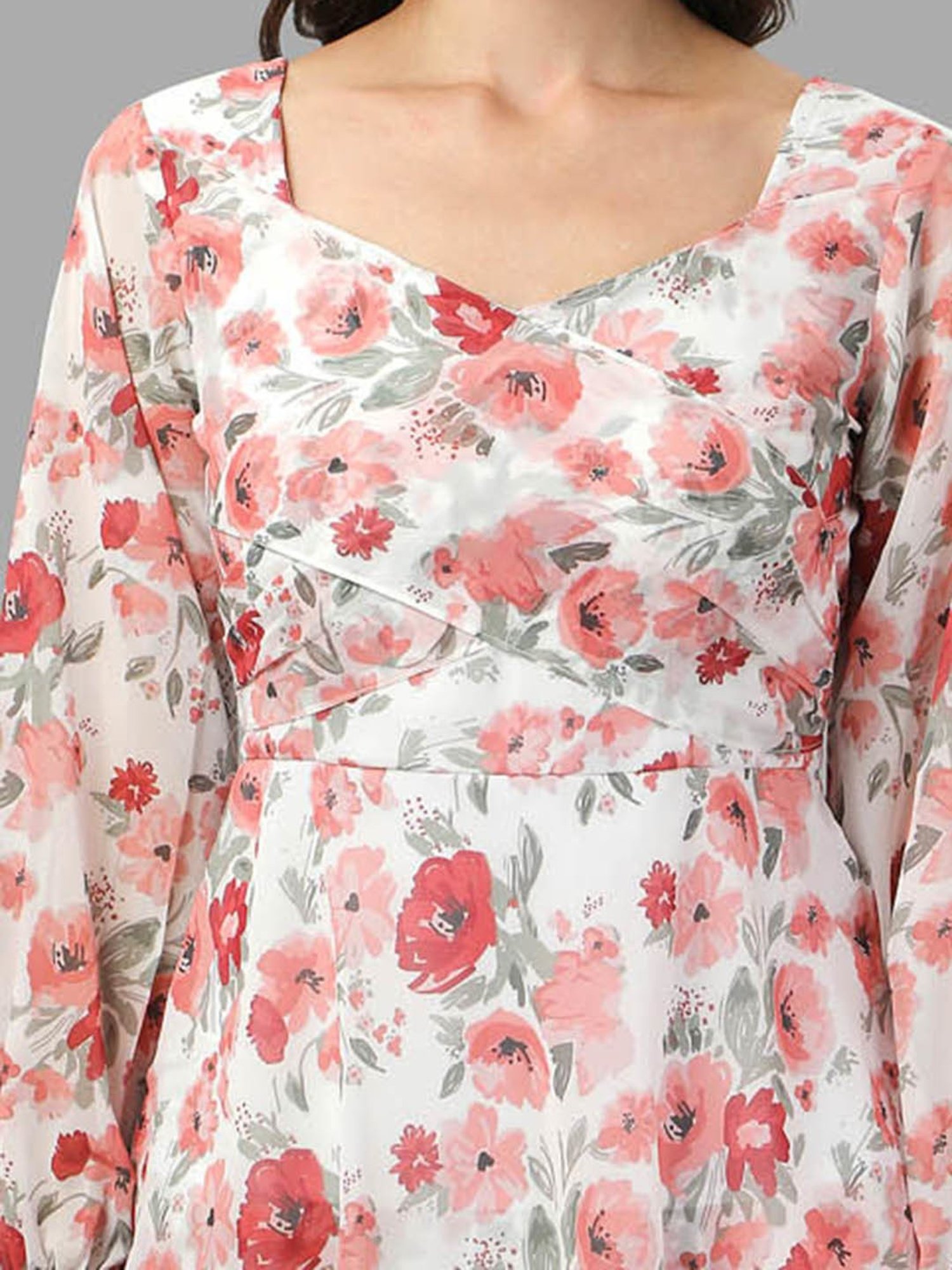 MASAKALI.CO Off-White & Pink Floral Print A Line Dress