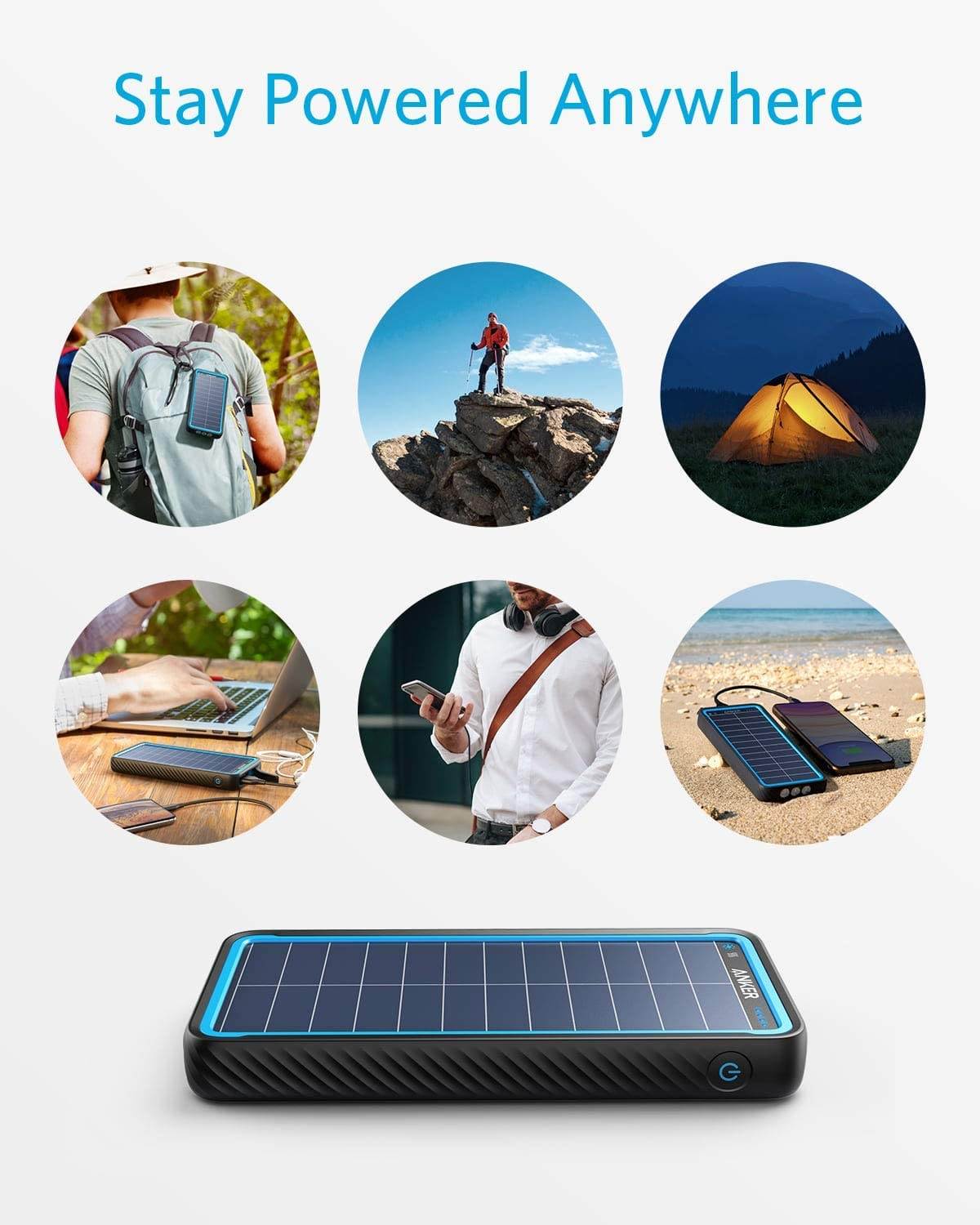 Anker Solar Power Bank, PowerCore Solar 10000 Dual-Port Solar Charger with Flashlight, IP64 Splashproof, Dustproof for Outdoor Activities, Compatible with Smartphones