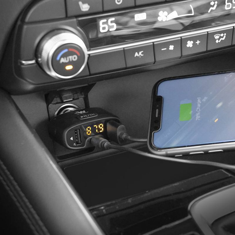 Just Wireless FM Transmittr (3.5mm)  with 2.4A/12W 2-Port USB Car Charger - Black