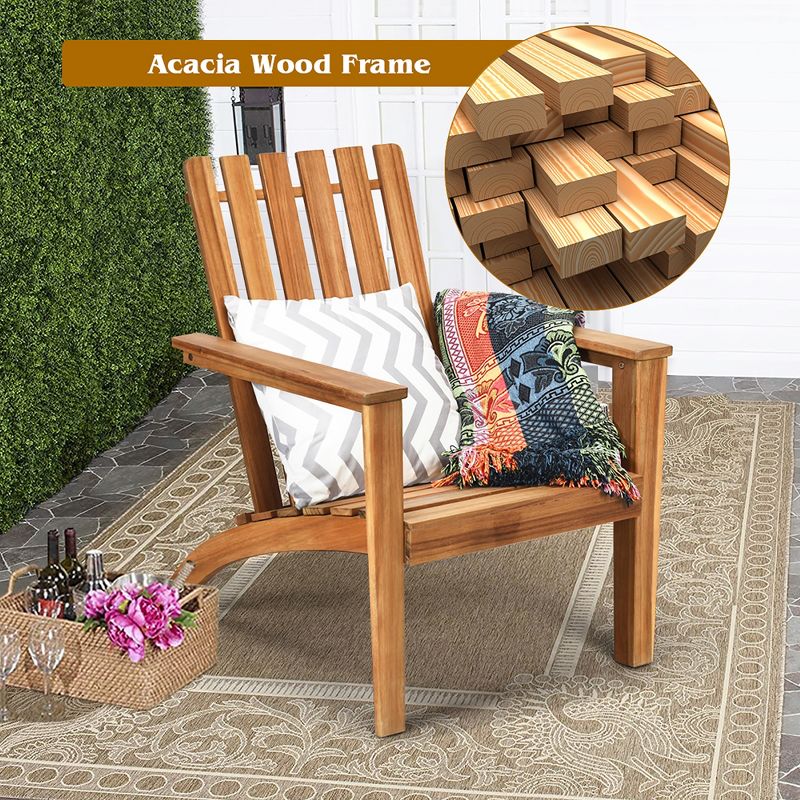Costway 2PCS Patio Acacia Wood Adirondack Chair Lounge Armchair Durable Outdoor Garden