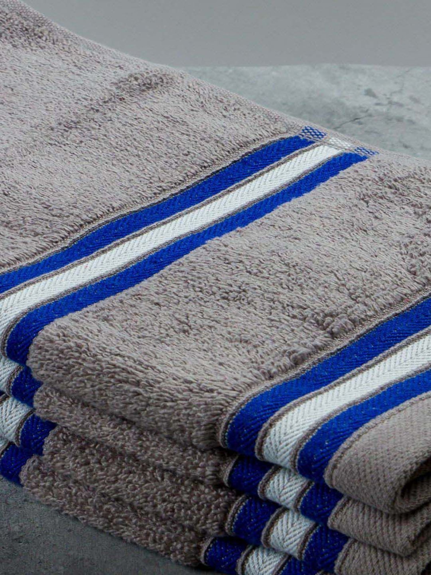 Nautica Vintage Crew Stripe Grey Cotton 500 GSM Super Soft Zero Twist Hand Towel - Set of 4