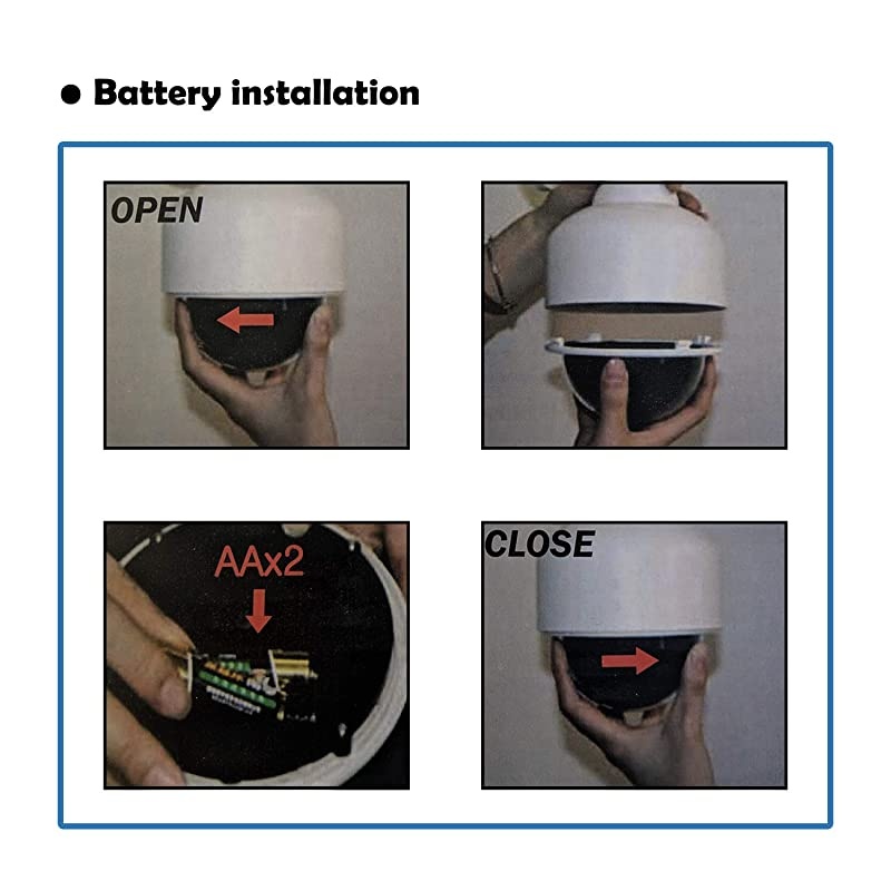 Dummy Fake Security Dome Camera with 1 Flashing Red LED Light and Security Alert Sticker Decal Indoor Outdoor Use DOW1 White