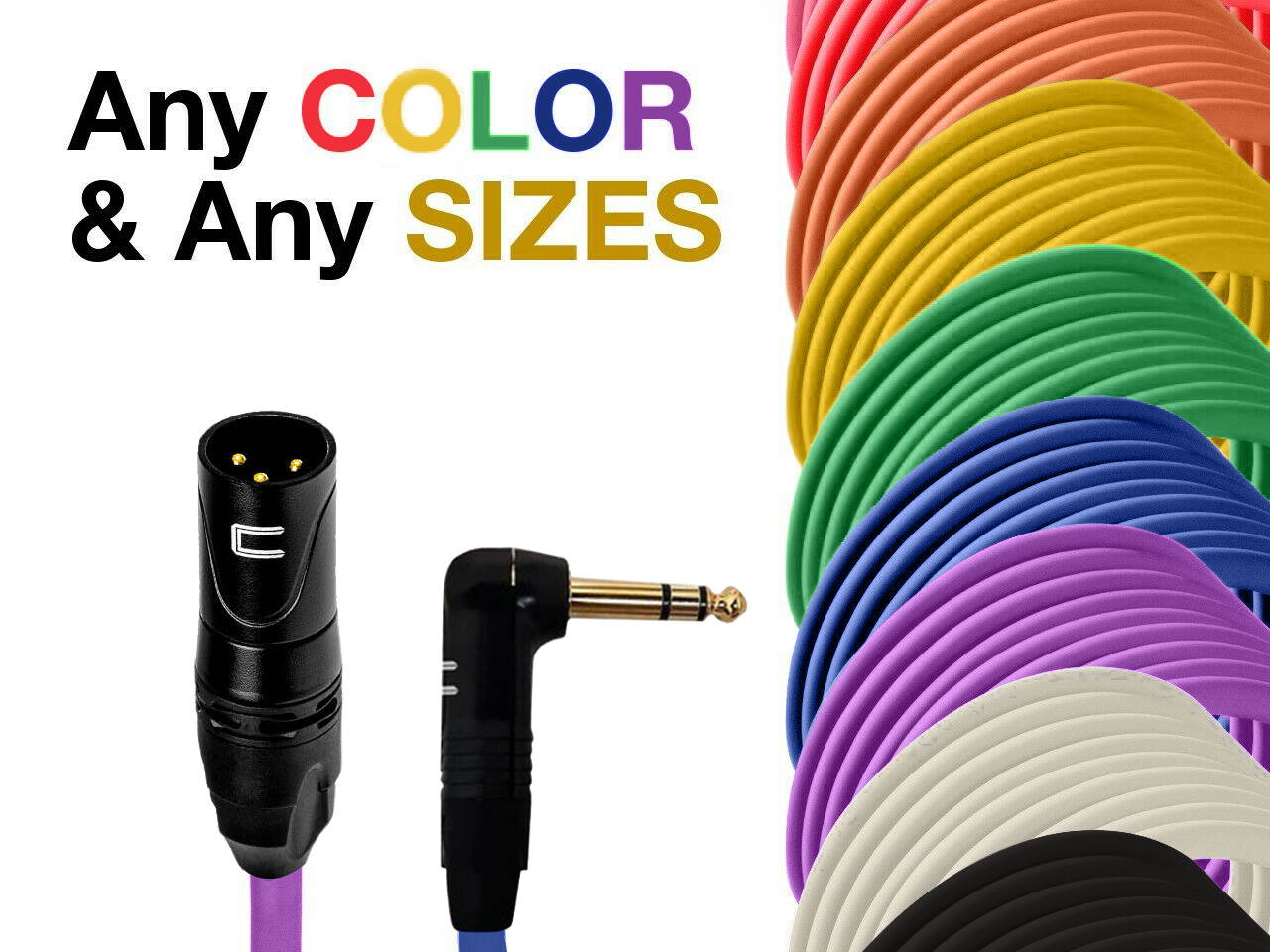 3-Pin XLR Male to Right Angle 1/4" TRS Balanced Stereo Cable Custom Length Color