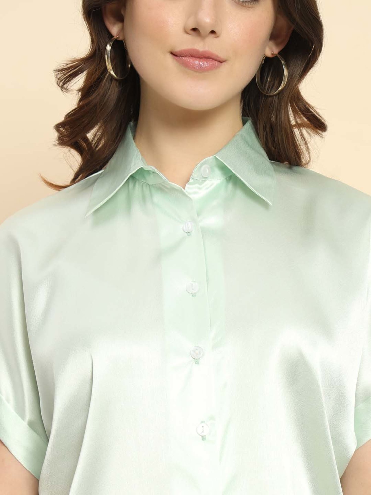 Trend Arrest Mint Green Crop Shirt