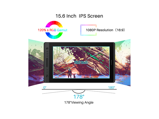 Huion Pro 16 Drawing Tablets with Screen 15.6 Inch Pen Display Graphic Monitor, Battery-Free Pen with 8192 Levels Pressure, 1 Touch Bar and 6 Express Keys(No Stand)