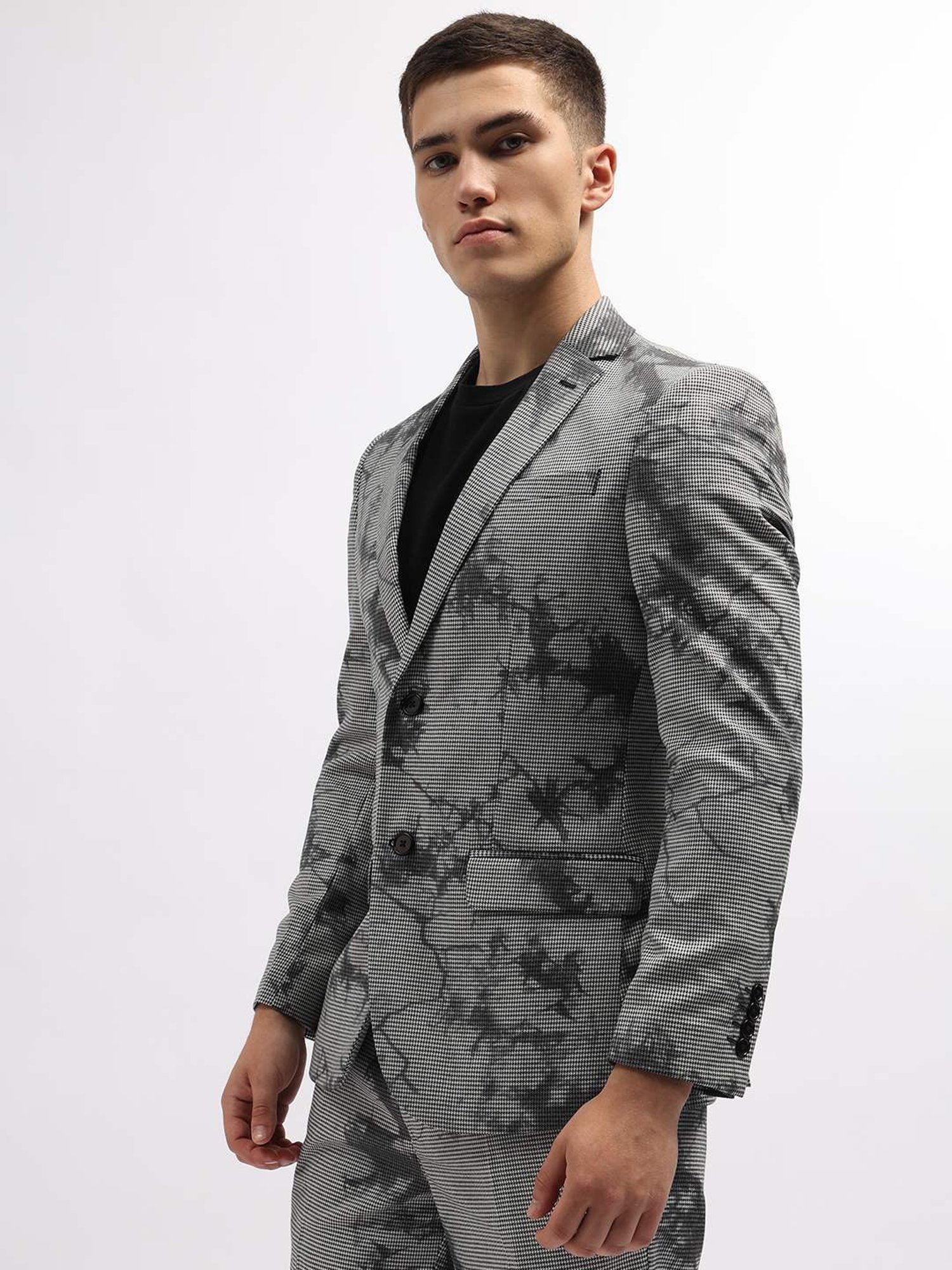 Iconic Black Regular Fit Printed Blazer