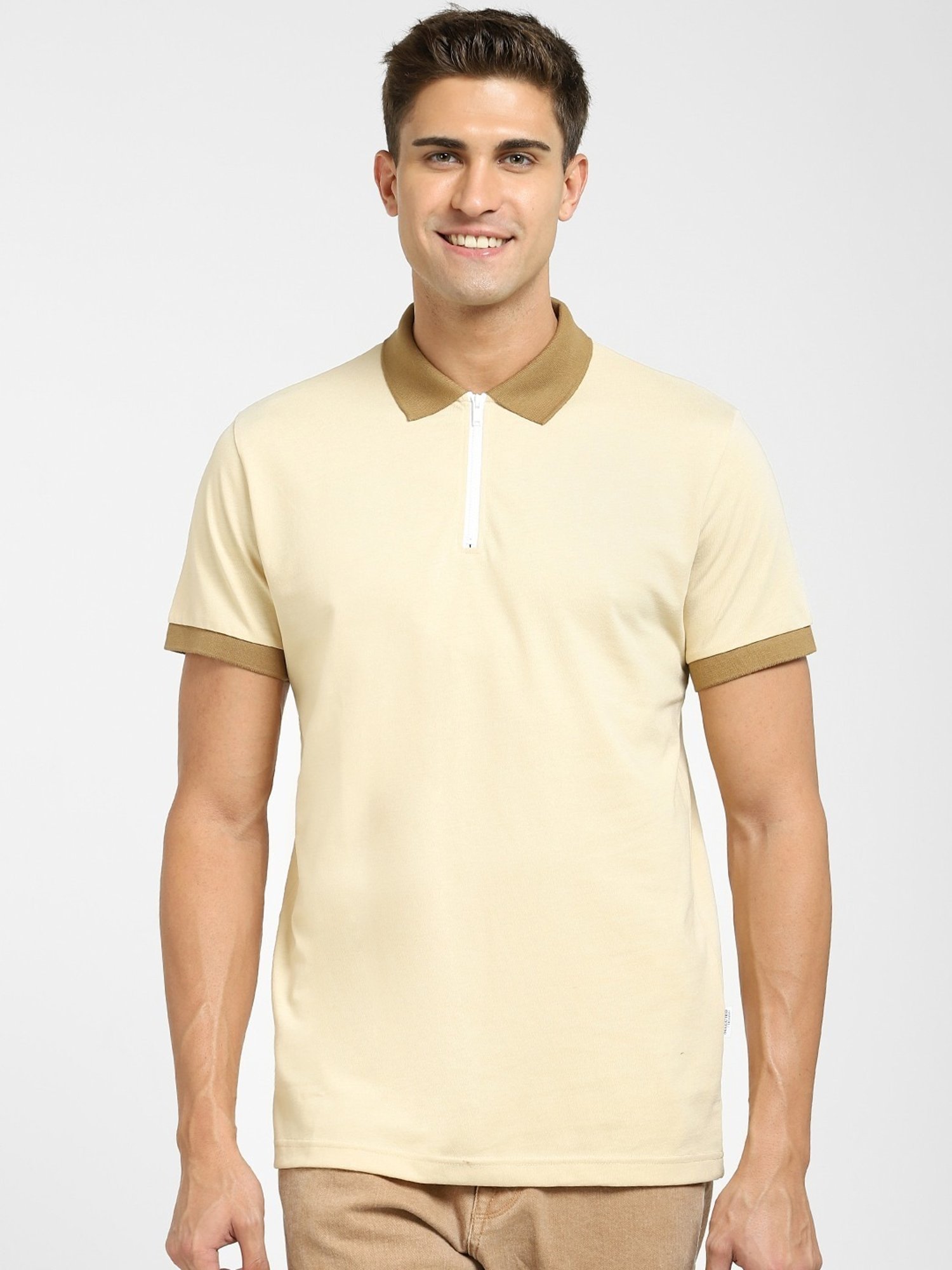 SELECTED HOMME Brown Cotton Regular Fit Polo T-Shirt