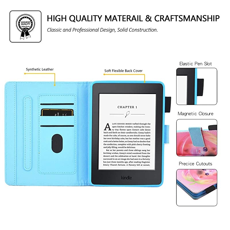 Kindle Paperwhite Case,  Ultra Thin Lightweight Folio Stand Smart Magnetic Cover with Card Slots [Auto Sleep/Wake] for 6.0"  Kindle E-Reader (Fit 2012/2013/2015/2016/2018 Version), Pink Cat