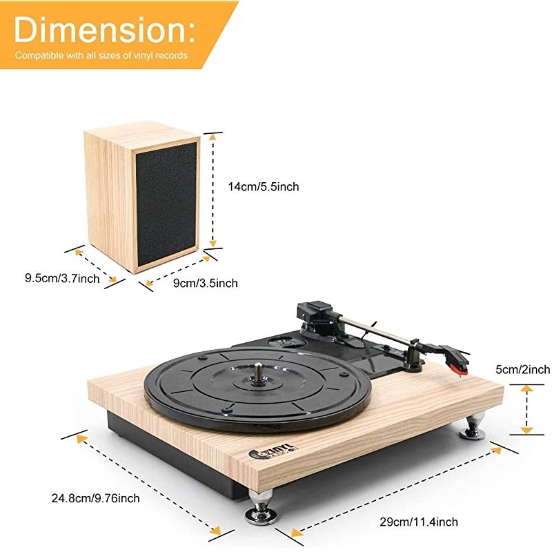 Record Player with Powerful External Speakers 3 Speed BeltDriven Wooden Vintage Turntable for Entertainment and Home Decoration