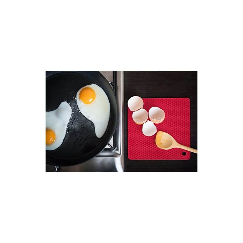 Red Silicone Trivet Mats | Hot Pot Holders | Drying Mat. Our potholders Kitchen Tool is Heat Resistant to 440&deg;F, Non-slip,durable, flexible easy to wash and dry and Contains 4 pcs.