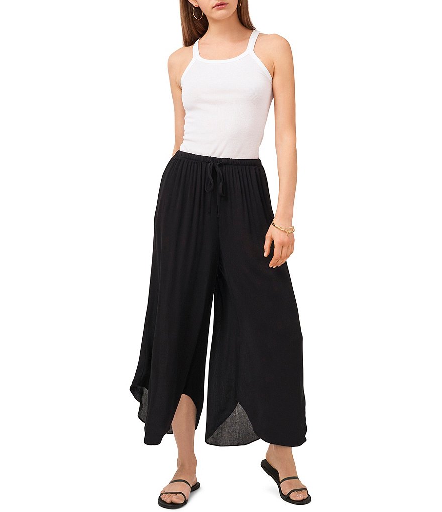 1. STATE Elastic Waist Asymmetrical Hem Cropped Wide Leg Pants