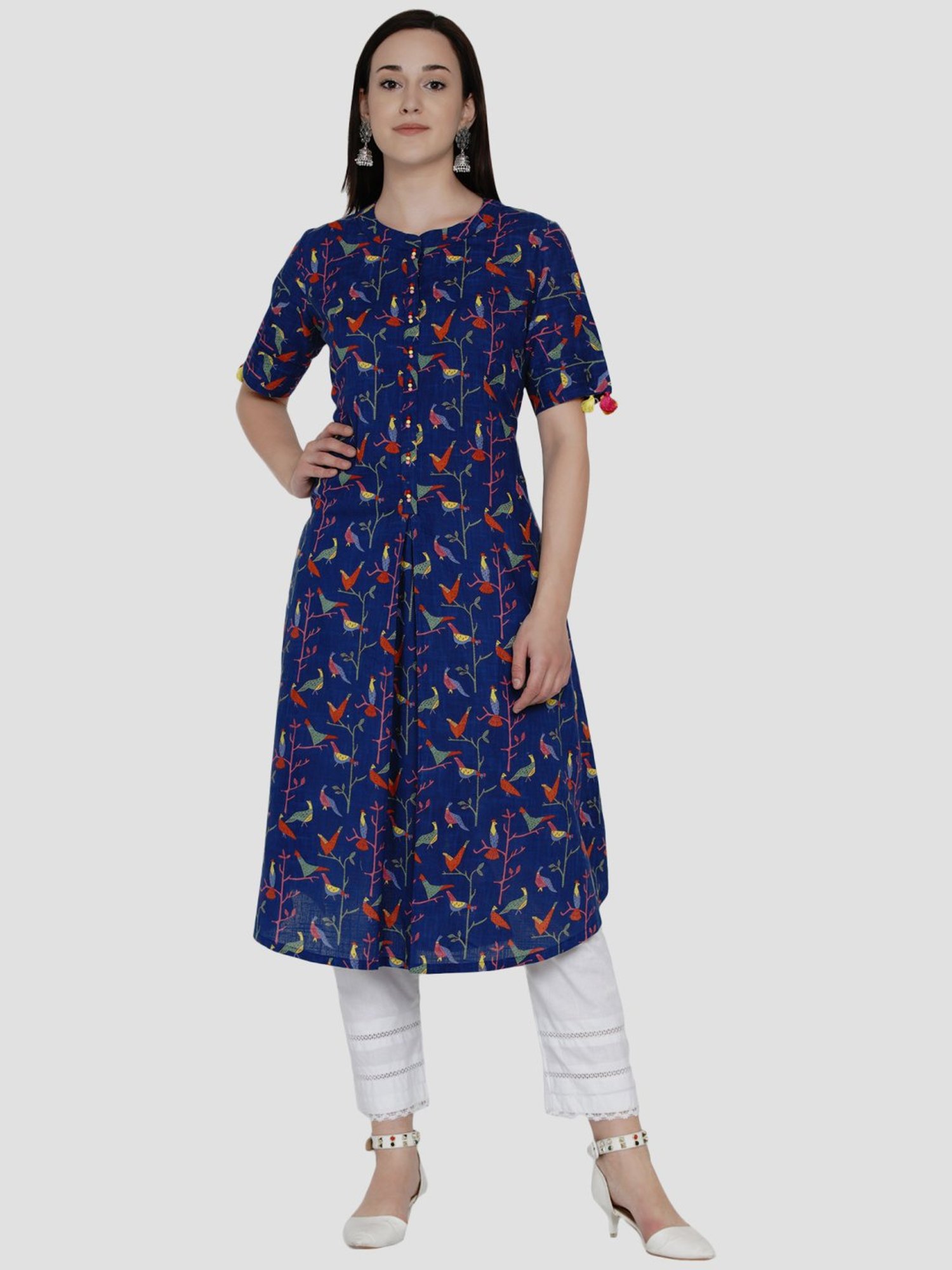 Women Republic Blue Cotton Printed A Line Kurta