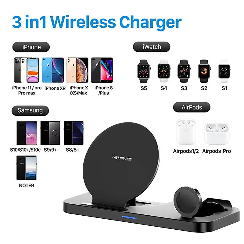 Charger Stand 3 in 1 Upgraded Charger Station for Apple Watch 12345 AirPods iPhone 1111pro11pro MaxXXSXRXS Max88 Plus Charging Dock Station for Other QiEnable Phone