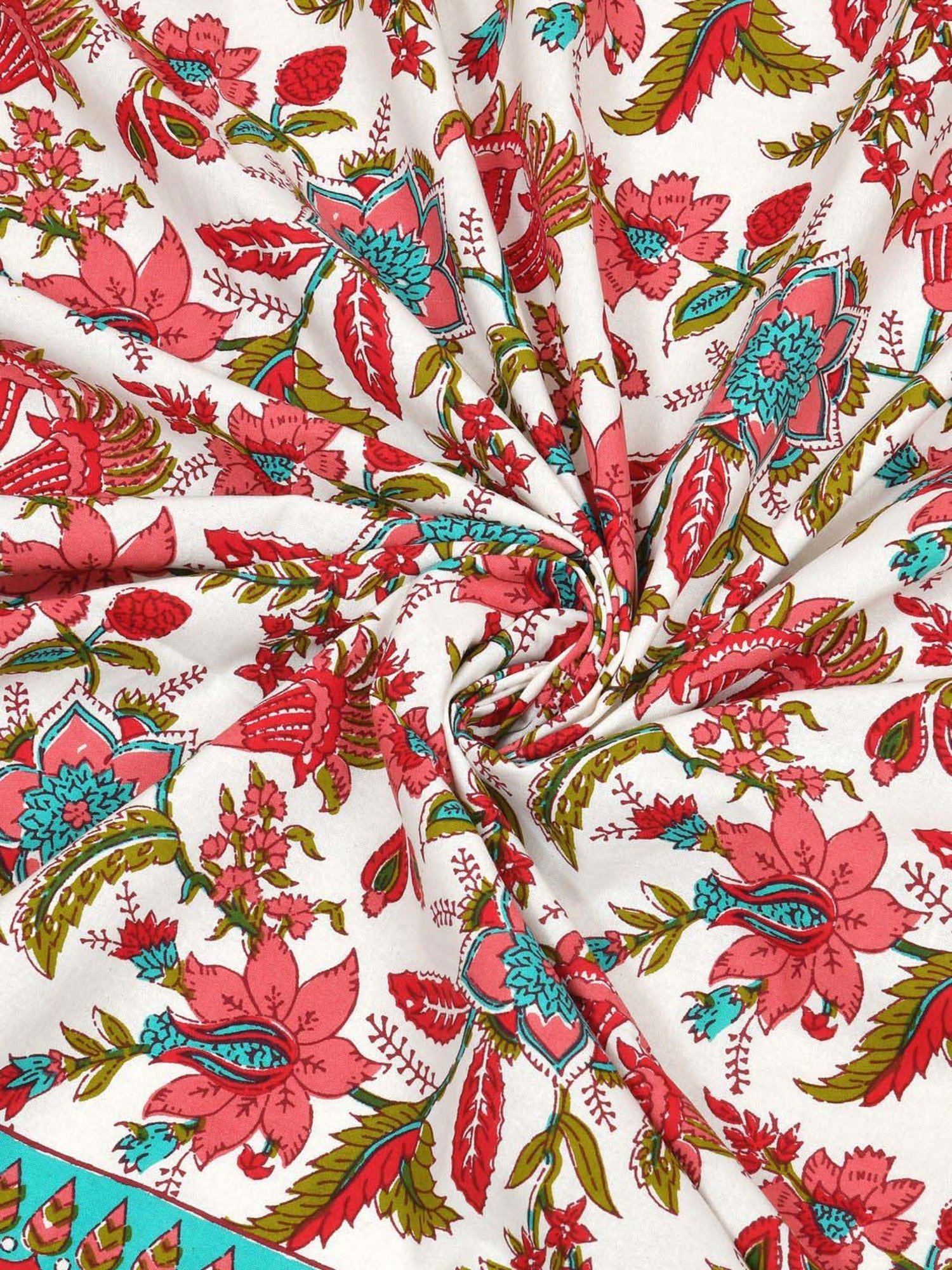 Aapno Rajasthan Rajmahal Blossom Rust & Green Cotton 140 GSM Double Bedsheet With 2 Pillow Cover