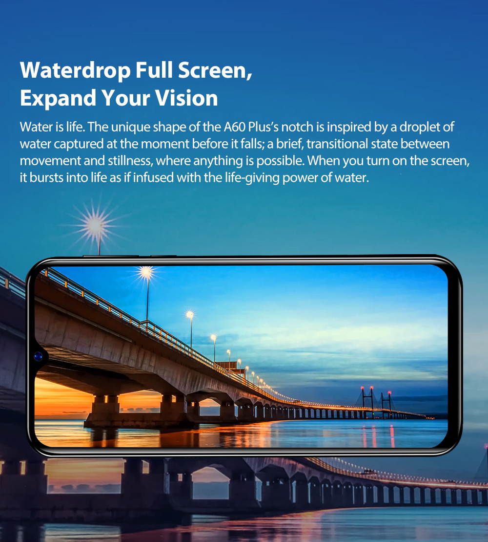 Blackview A60 Plus mobile, 4GB + 64GB, Quad Core, Android 10, 4080mAh, 4G, mobile phone with Water Drop Screen, Facial identification
