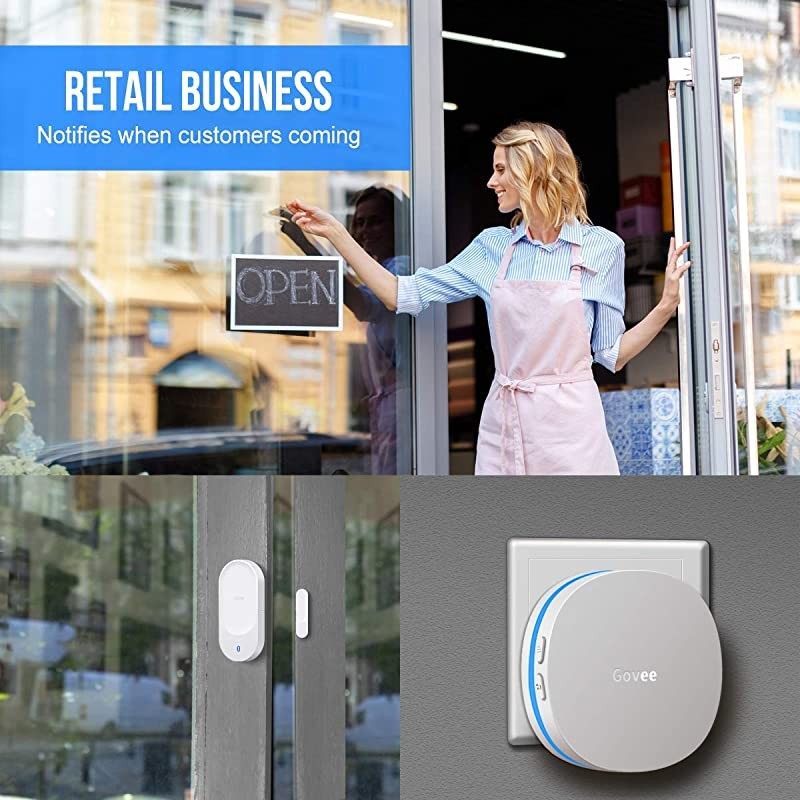 Wireless Door Open Sensor 1 Magnetic Door Entry Alert Security Contact Sensor 1 Wireless Doorbell Plugin Receiver330 Feet 36 Tunes 5 Volume Levels LED Indicators