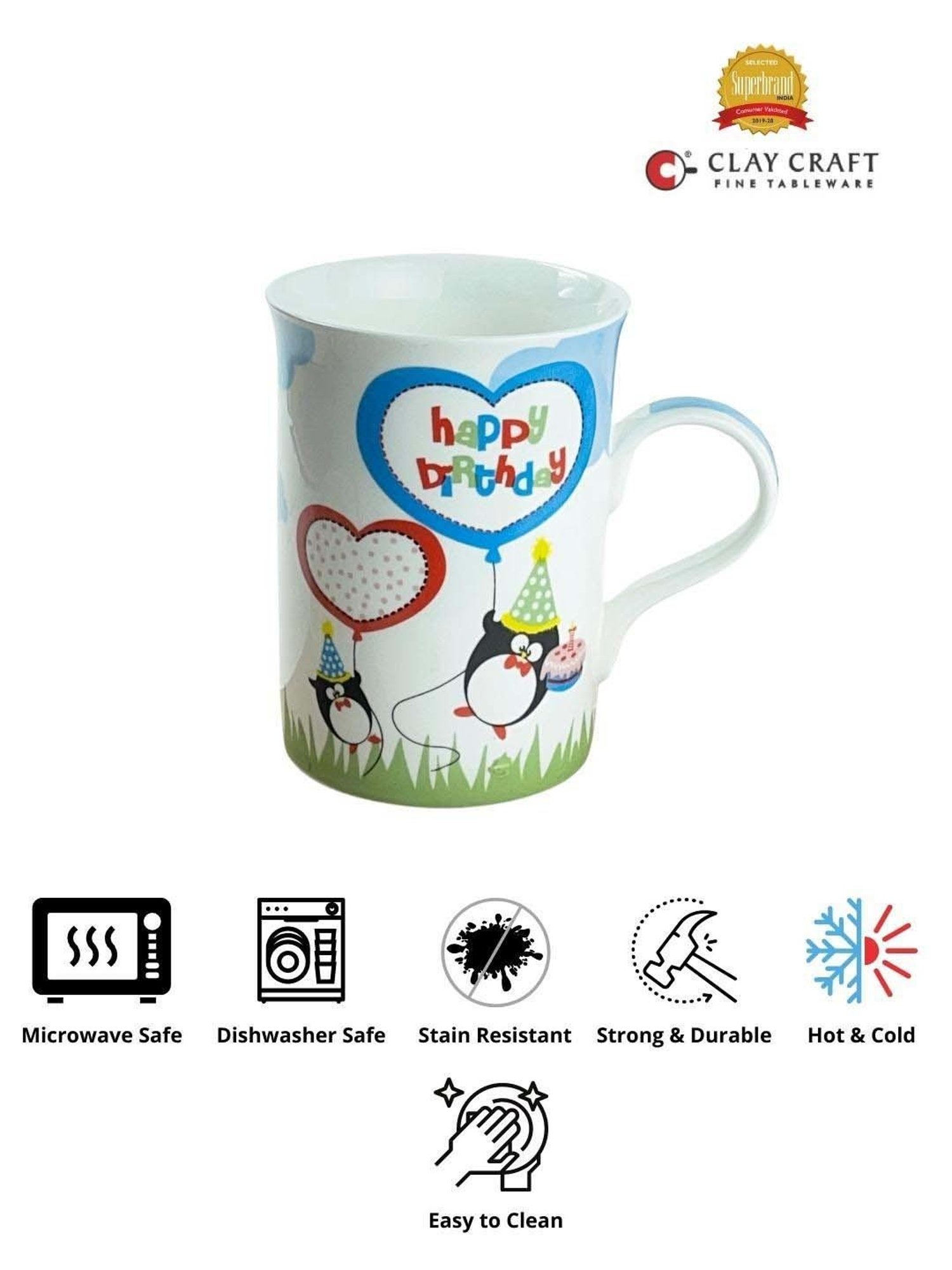 Clay Craft Happy Birthday Multicolor Ceramic Milk Mug (0.35 L)