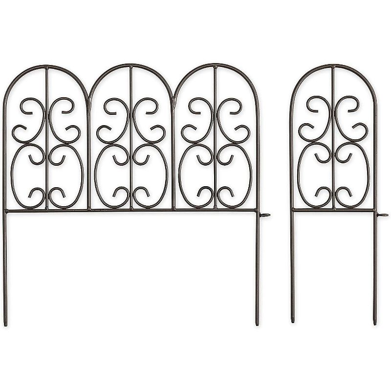 Plow & Hearth - Pewter Wrought Iron Fence - Outdoor Garden Edging with Decorative Design
