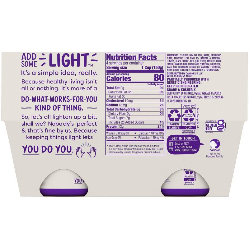Dannon Light and Fit Raspberry Flavored Greek Yogurt - 4ct/5.3oz