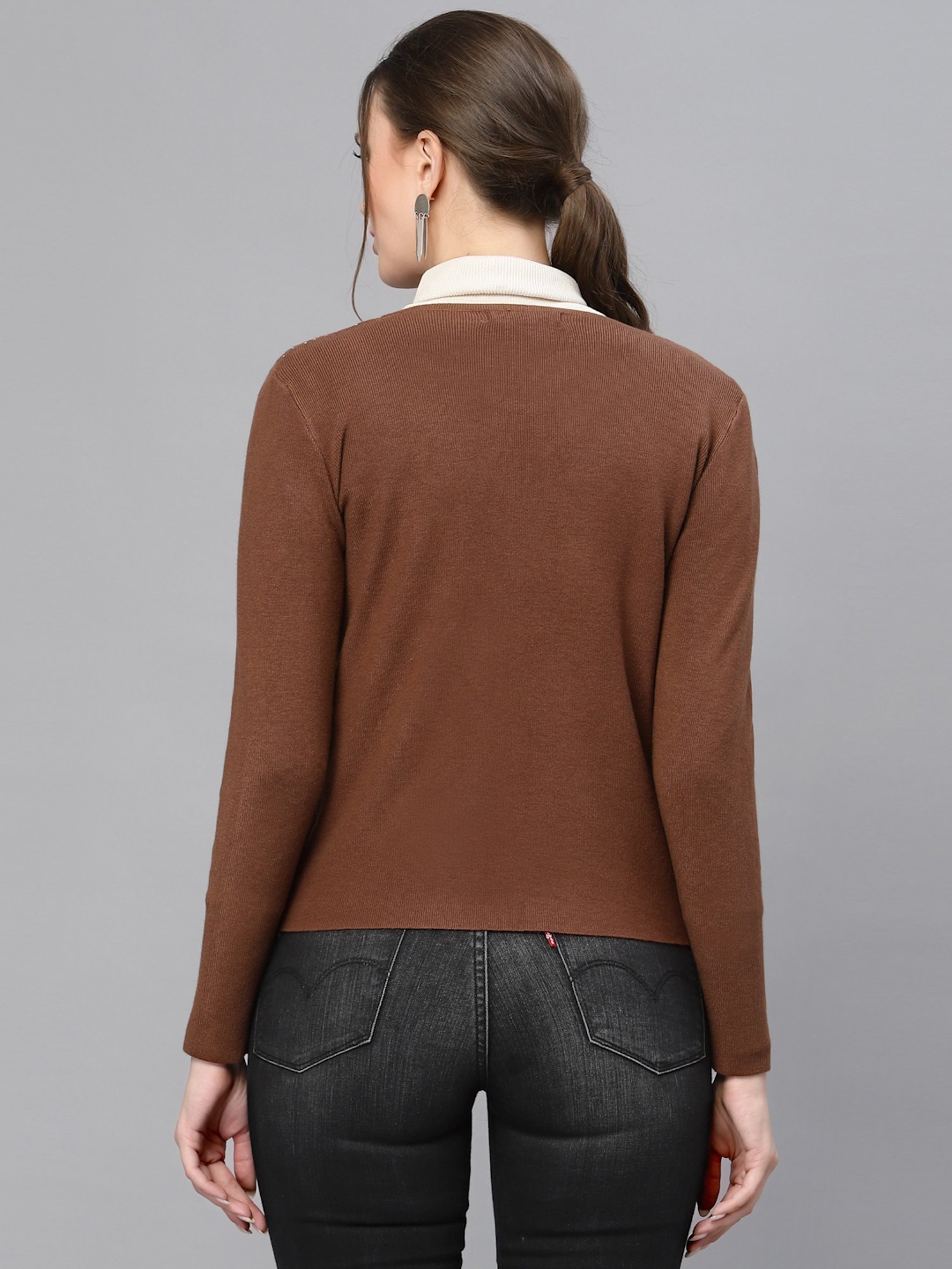 Mafadeny Brown Embellished Shrug