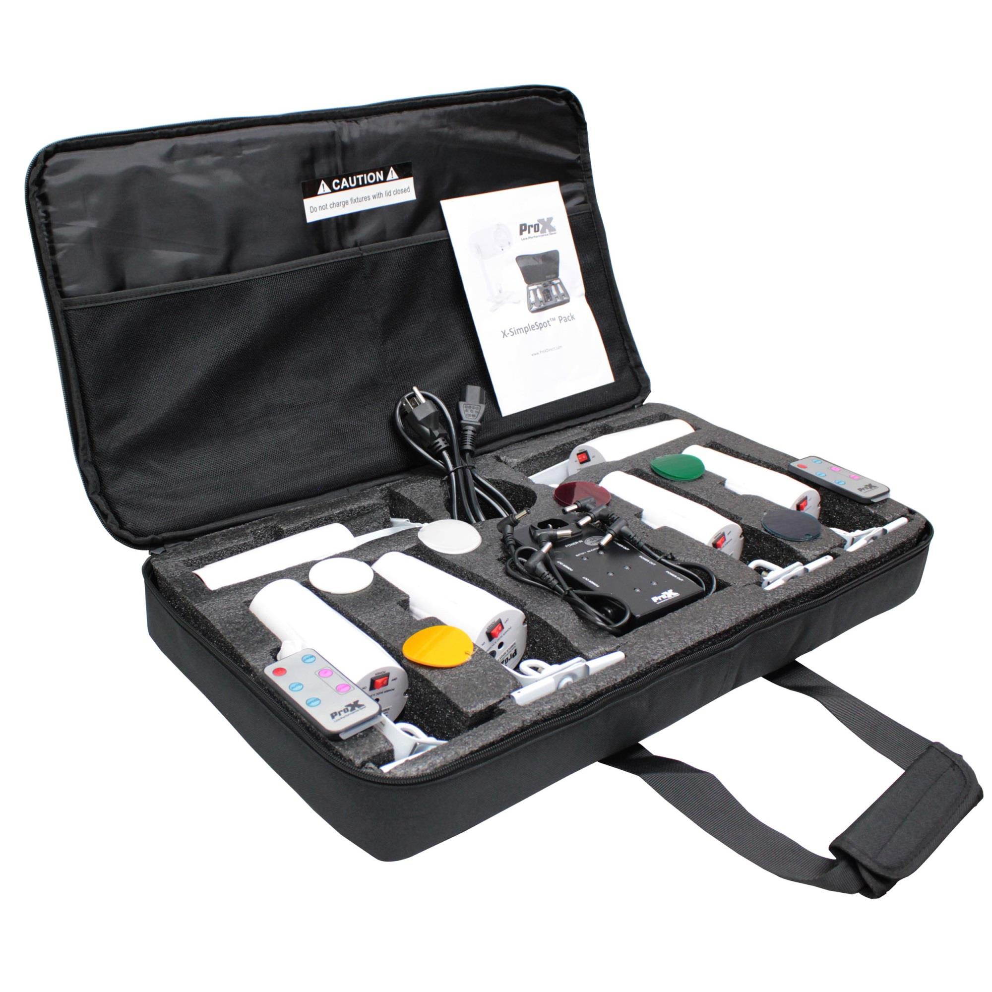 SimpleSpot Six Cordless/Battery Powered PinSpots W/Case, Charger & Color Gel Filters