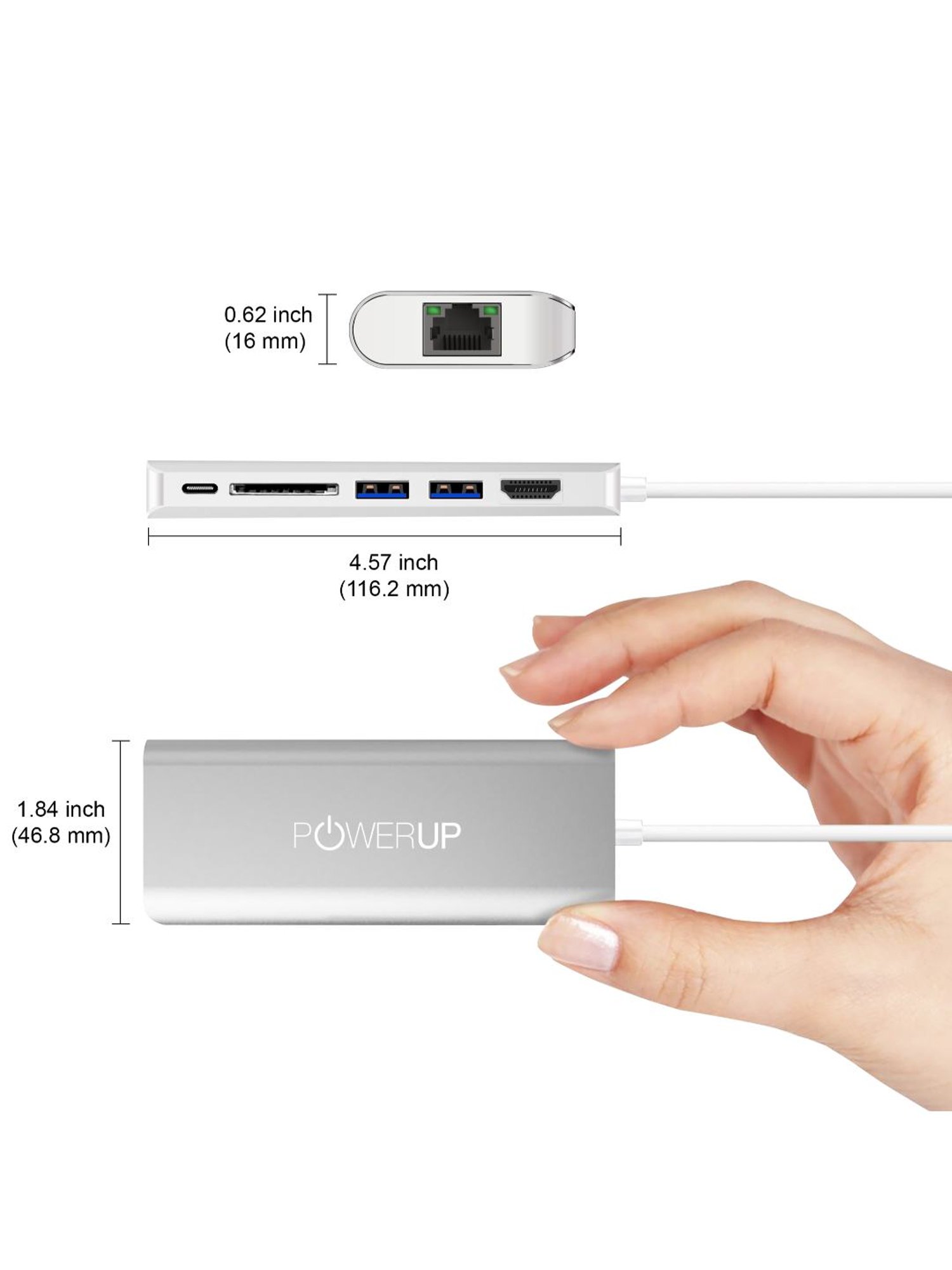 Powerup Elite Plus 6 in 1 Multi-Port Adapter for Macbook Pro (Silver)