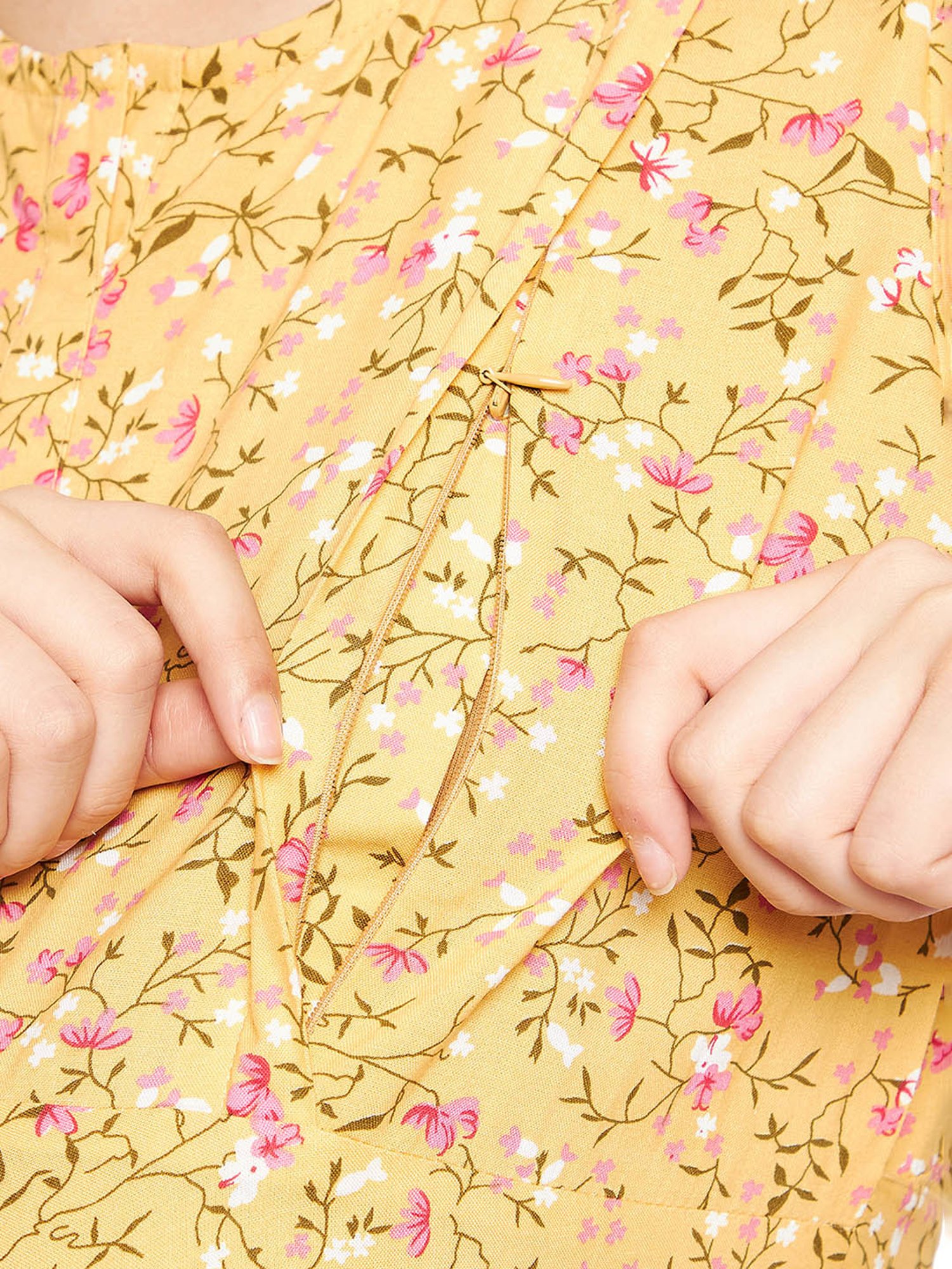 Hypernation Yellow Rayon Floral Print Maternity Night Dress