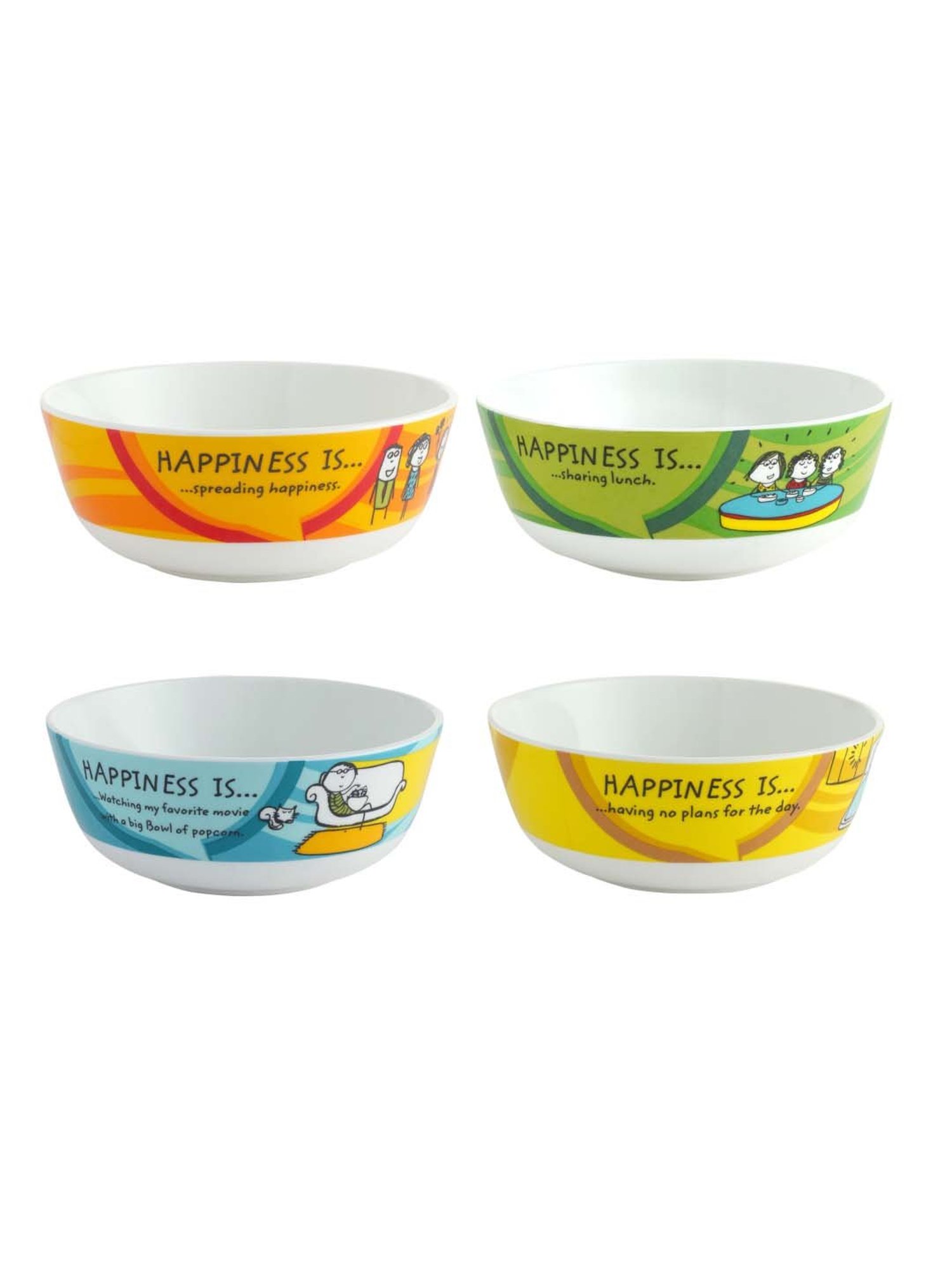 Clay Craft Happiness Multicolor Ceramic Snack Bowls (350 ML ) - Set of 4