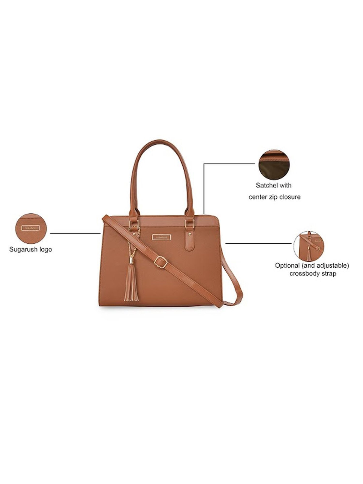 Sugarush Amina Tan PU Solid Handbag