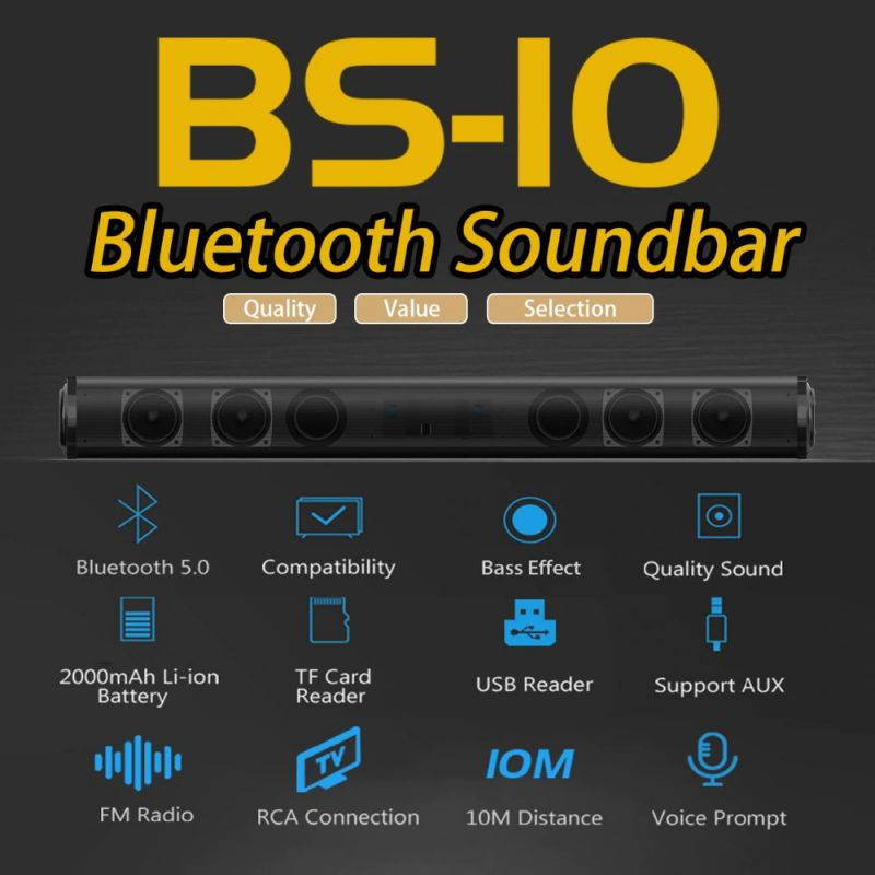 20W Soundbar Portable Column Wireless Bluetooth Speaker 5.0 BT Music Stereo Home Theater FM Radio Sound Bar For TV