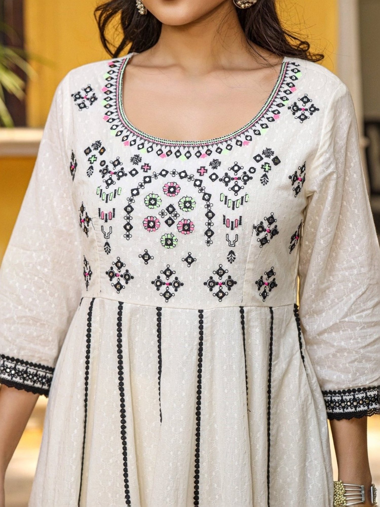 Juniper Off-White Cotton Embroidered Kurta Palazzo Set With Dupatta