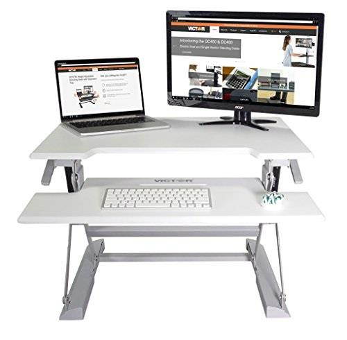 Victor High Rise Height Adjustable Standing Desk with Keyboard Tray (31", White)