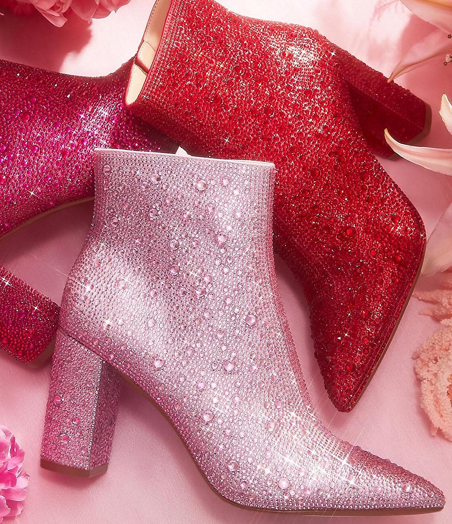 Blue by Betsey Johnson Cady Rhinestone Embellished Block Heel Booties