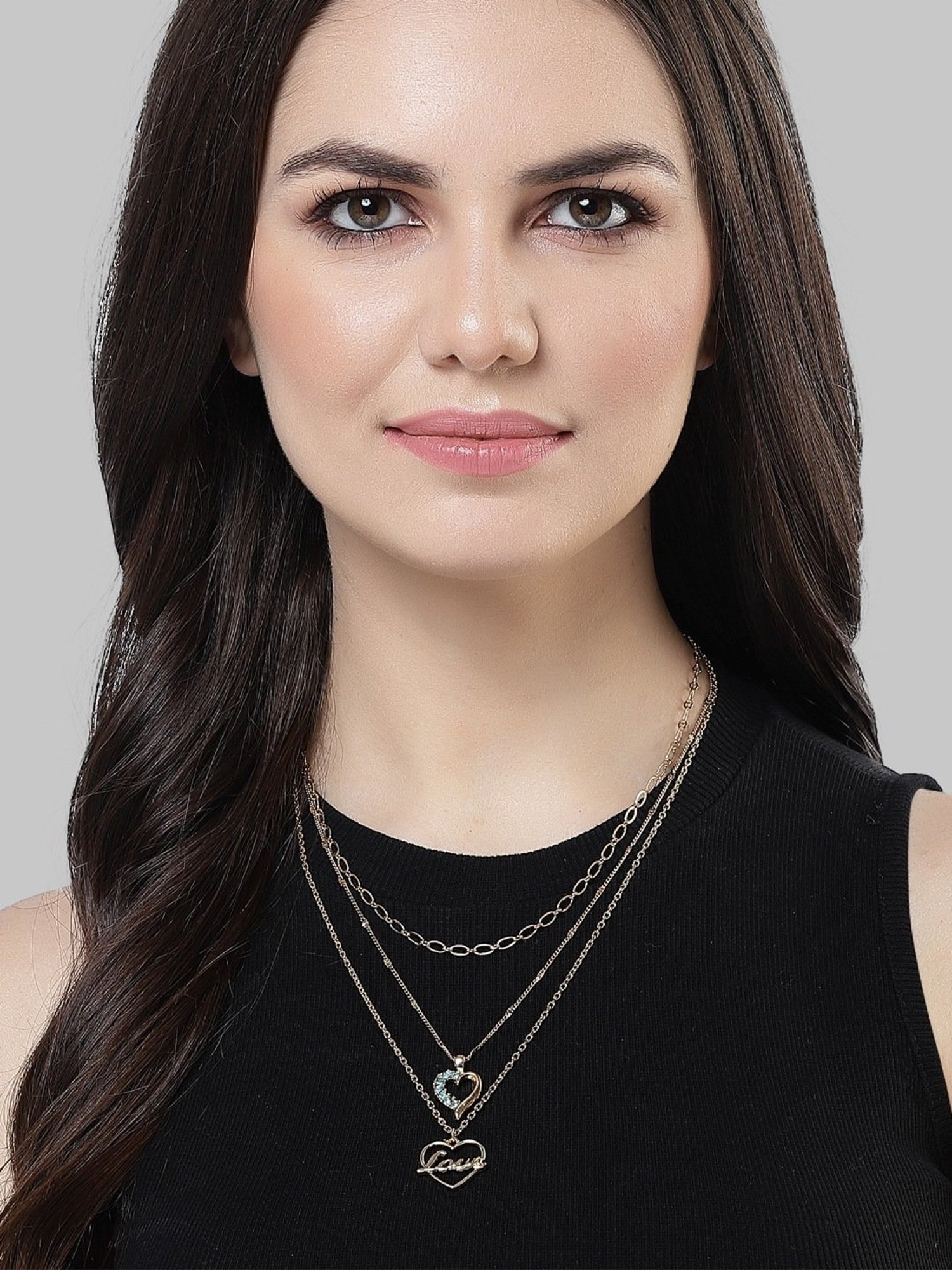 Karatcart Golden Love & Heart Shape Multicharm Multilayered Chain Women