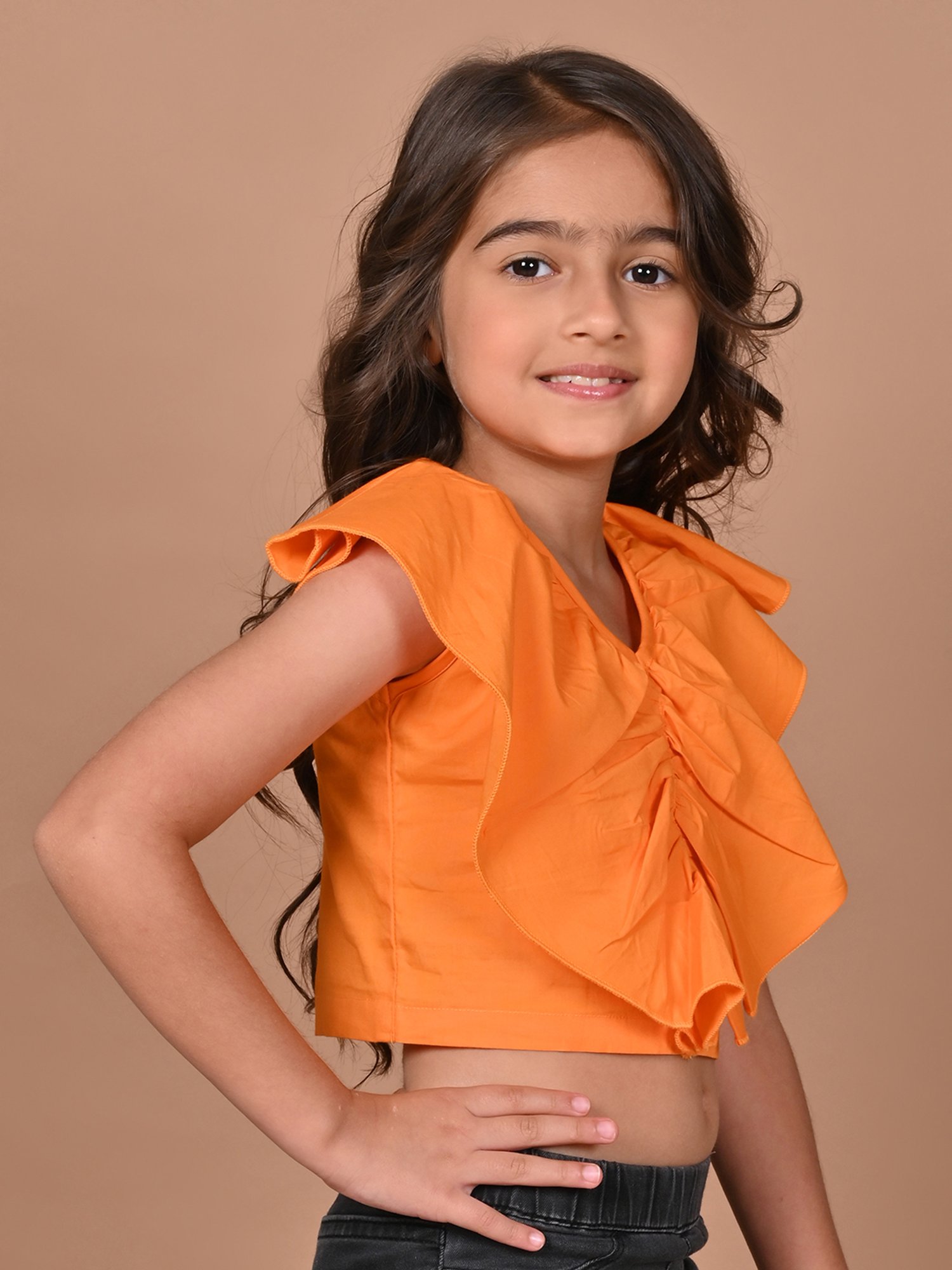 LilPicks Kids Yellow Solid Crop Top