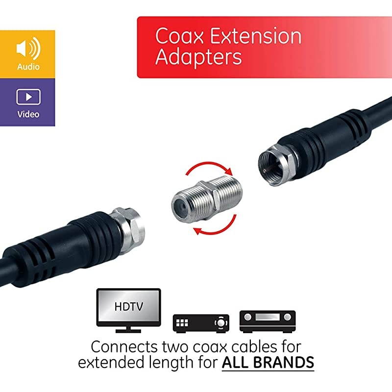 Coaxial Cable Extension Adapter Couplers 2Pack Works on FType RG59 RG6 Coax Cables Connects Two Coaxial Cables to Extend Length FemaletoFemale Connectors 23203