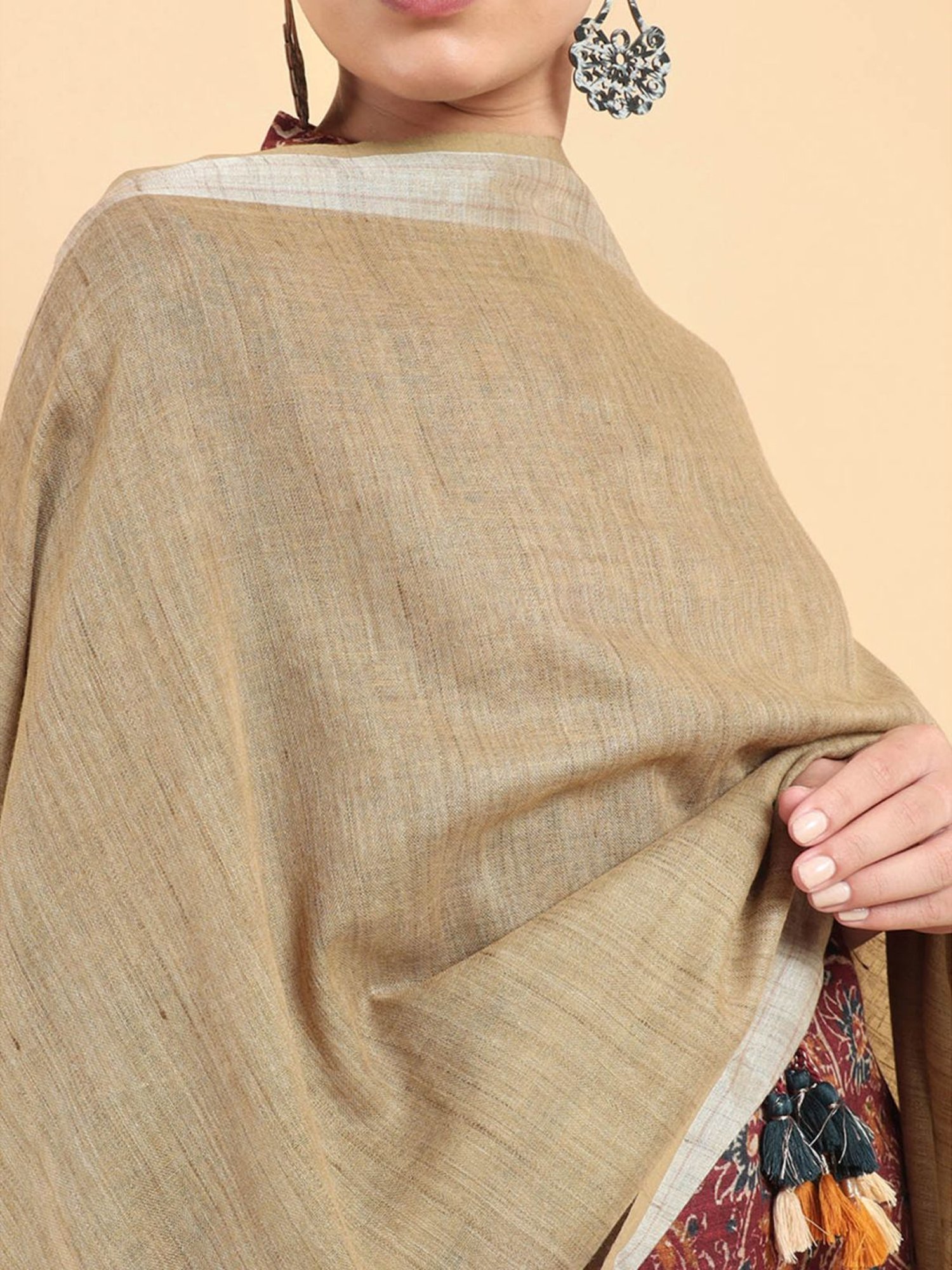 Soch Beige Cotton Plain Dupatta