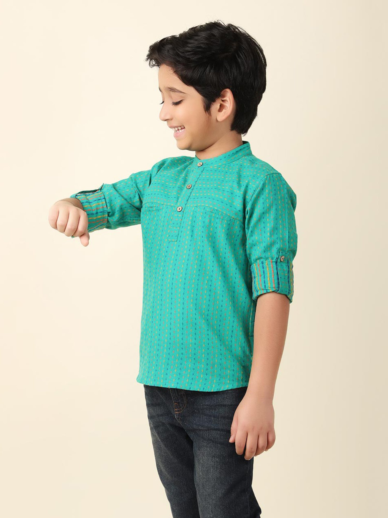 TABARD Kids Red Printed Full Sleeves Kurta