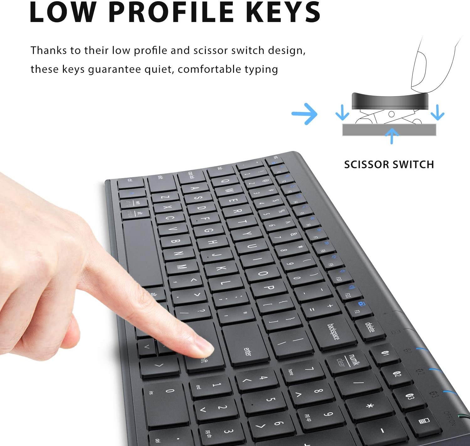 iClever BK10 Bluetooth Keyboard, Multi Device Keyboard Rechargeable Bluetooth 5.1 with Number Pad Ergonomic Design Full Size Stable Connection Keyboard for iPad, iPhone, Mac, iOS, Android, Windows