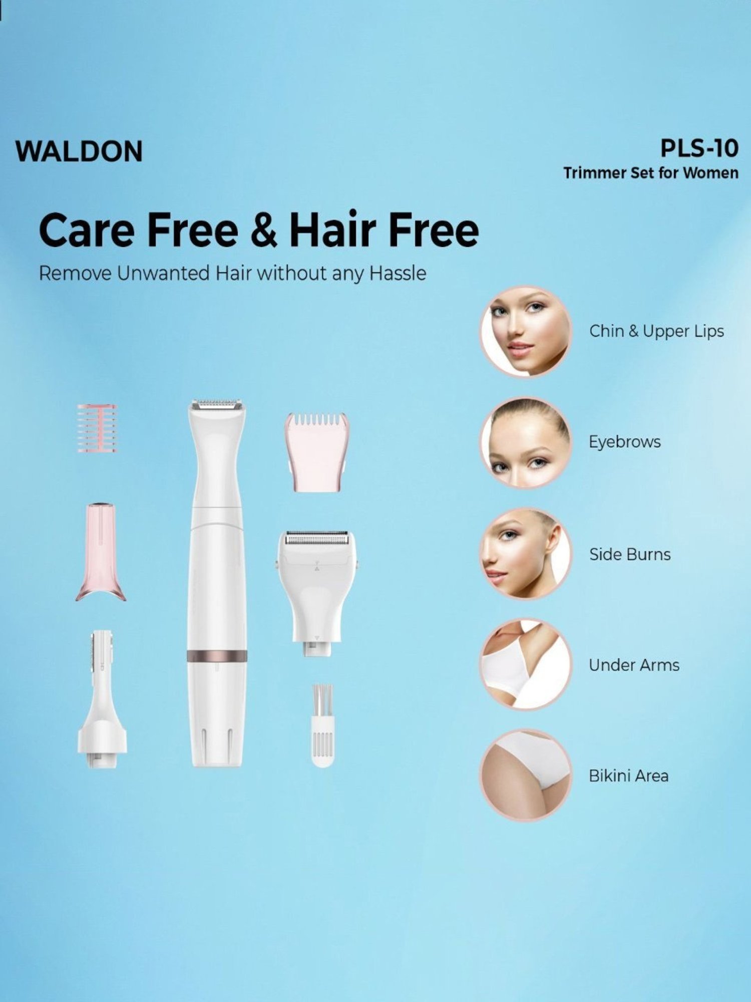 Waldon 3 In 1 PLS-10  Cordless Electric Trimmer Set for Women (White)