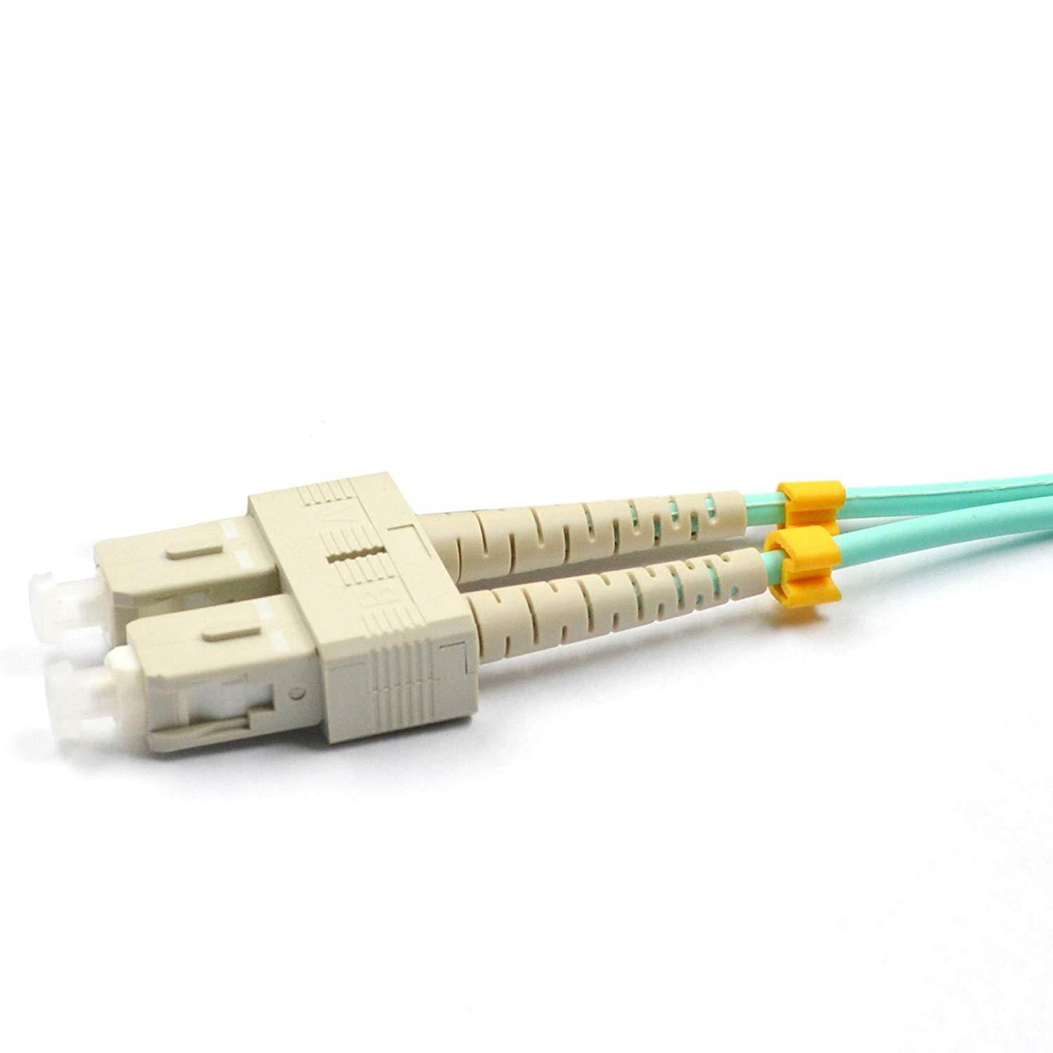 CableJoy LC-SC 10GB 50/125 OM3 Duplex Multimode PVC Fiber Optic Cable, Aqua (3 Meter)